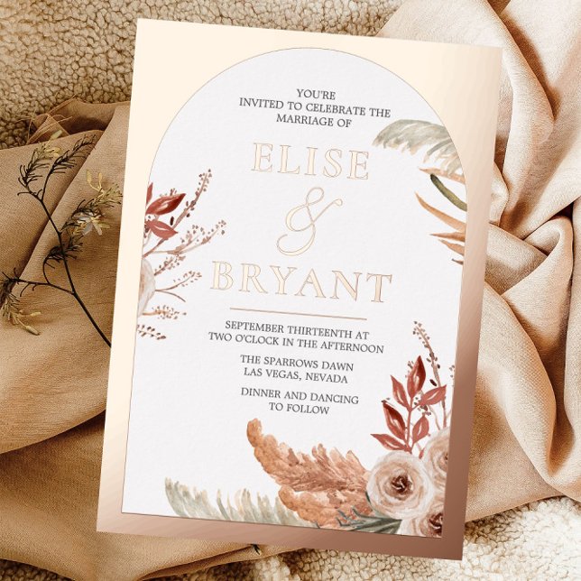 Invitation En Aluminium Rose or Arc Bohème Mariage Floral (Créateur téléchargé)