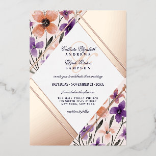 Invitation En Aluminium Rose or Coral violet Mariage d'aquarelle