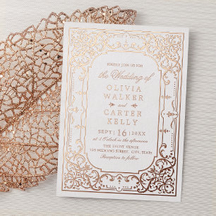 Invitation En Aluminium Rose or élégant orné romantique mariage vintage