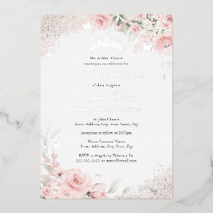 Invitation En Aluminium Rose papillon rose saumon Quinceanera argent