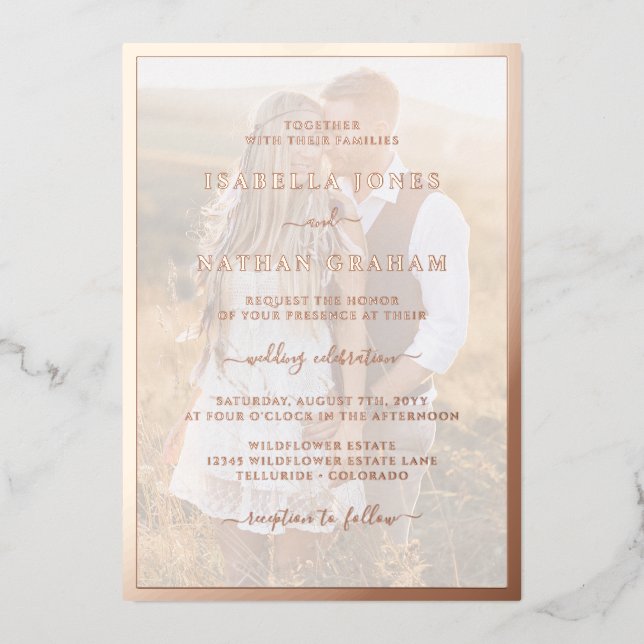 Invitation En Aluminium Rose photo moderne Mariage or (Recto)