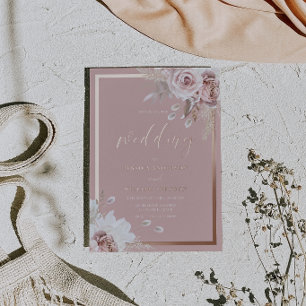 Invitation En Aluminium Rose poussiéreuse mariage rose or bordure