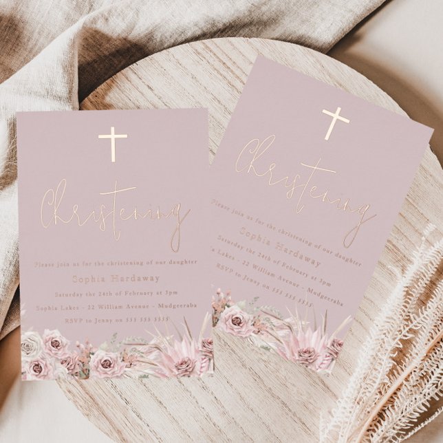 Invitation En Aluminium Rose Poussiéreux Mauve Bébé Filles Christening Ros (Créateur téléchargé)
