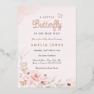 Invitation En Aluminium Rose rose  papillon Baby shower