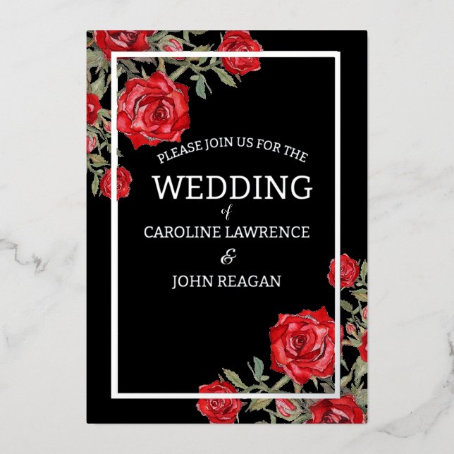 Invitation En Aluminium Rose rouge Mariage floral (Recto)
