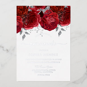 Invitation En Aluminium Rose Rouge Romantique Quinceanera Argent