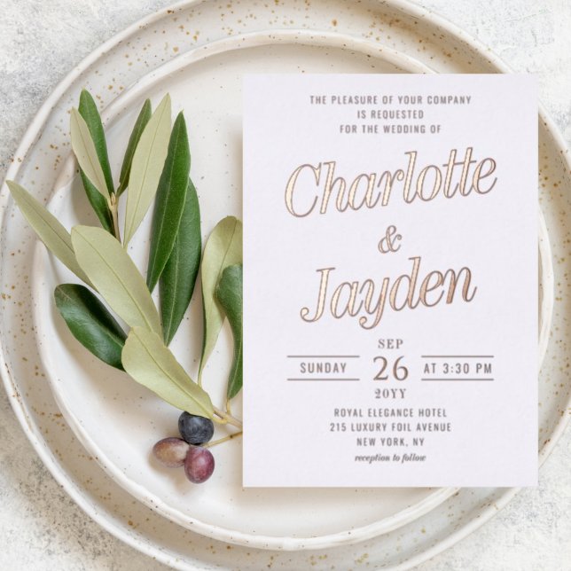 Invitation En Aluminium Rose simple élégant Gold Script Mariage photo (Créateur téléchargé)