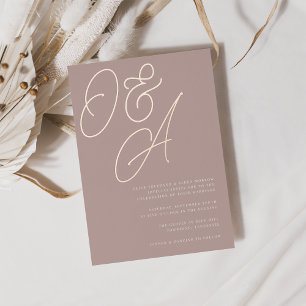 Invitation En Aluminium Rose Taupe Mariage Monogramme Écriture Rose Gold