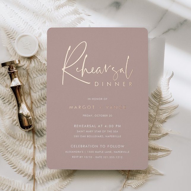 Invitation En Aluminium Rose Taupe Moderne Minimal Script Répétition Dîner (Créateur téléchargé)