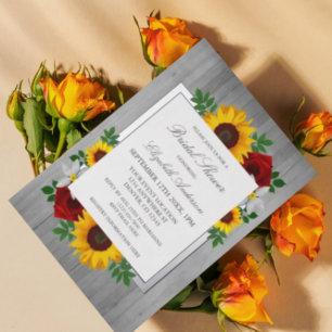 Invitation En Aluminium Rose Tournesol Automne Floral Bois Mariage