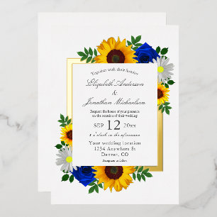 Invitation En Aluminium Rose Tournesol Daisy Automne Floral Mariage
