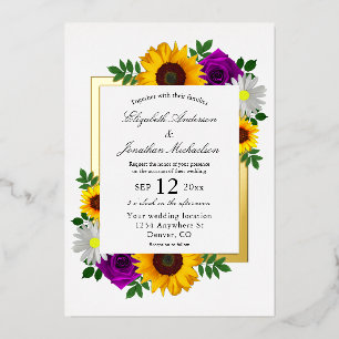 Invitation En Aluminium Rose Tournesol Daisy Automne Floral Mariage