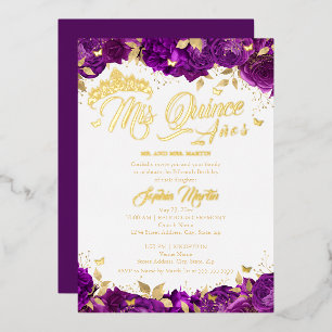 Invitation En Aluminium Rose Violette Mis Quince Quinceanera 