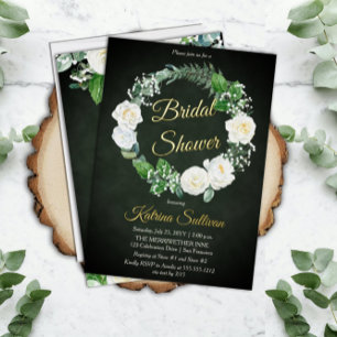 Invitation En Aluminium Roses blanches Pluie de verdure d'eucalyptus pou