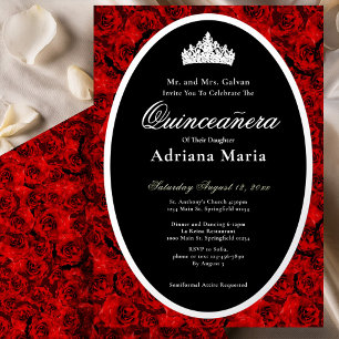 Invitation En Aluminium Roses Rouges Élégant Fleurs d'Argent pour Quincean