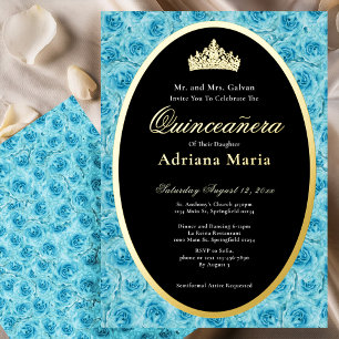 Invitation En Aluminium Roses sarcelles Élégant floral or Quinceanera  