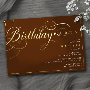 Invitation En Aluminium Rouge Brûlé Orange Rouille & Or   Élégant Annivers