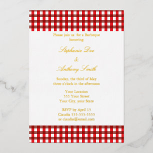 Invitation En Aluminium Rouge et blanc En vichy Motif Barbeque Mariage