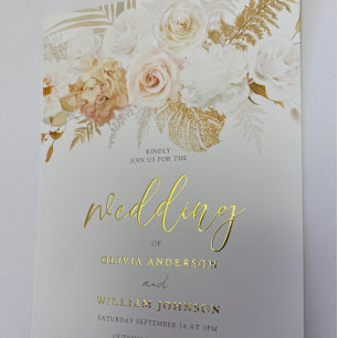 Invitation En Aluminium Rouge et floral doré Mariage Or