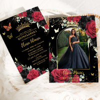 Rouge noir Rose Floral Quinceañera Sweet 16 Photo