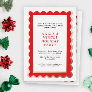 Invitation En Aluminium Rouge Prépa et Simple Noël à festons Blanc