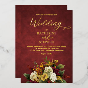 Invitation En Aluminium Rouge rustique   Orange   Mariage Bouquet Floral O