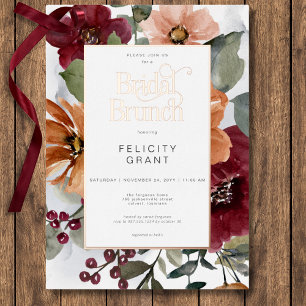 Invitation En Aluminium Rouille Rustique Automne & Bourgogne Floral Bridal