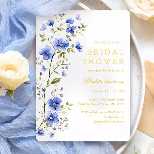 Invitation En Aluminium Royal Blue Flowers Fête des mariées Gold