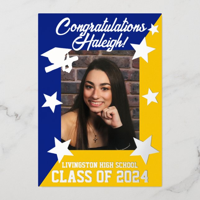 Invitation En Aluminium Royal Blue & Gold Diagonal Graduation Argent (Recto)