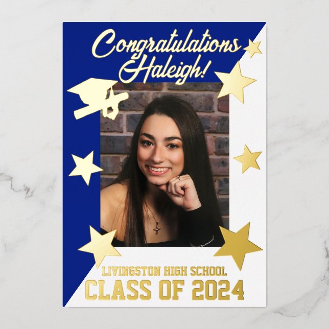 Invitation En Aluminium Royal Blue & Gold Diagonal Graduation Gold (Recto)