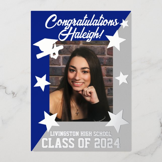 Invitation En Aluminium Royal Blue & Grey Diagonal Graduation Argent (Recto)