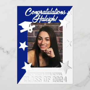 Invitation En Aluminium Royal Blue & White Diagonal Graduation Argent