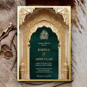 Invitation En Aluminium Royal Islamic Arch Emerald Muslim Mariage Gold