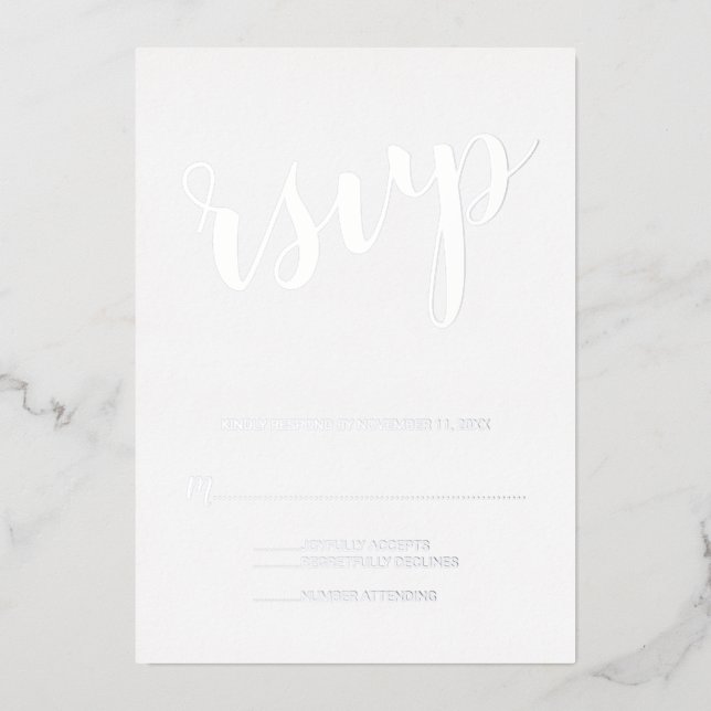 Invitation En Aluminium RSVP de mariage à l'écriture moderne argent (Recto)