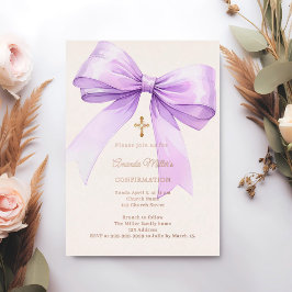 Invitation En Aluminium Ruban lavande crème fille Confirmation or rose