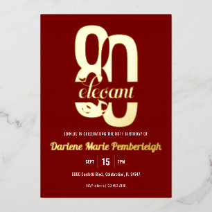 Invitation En Aluminium Ruby Red Eighty & Elegant 80th Birthday Gold