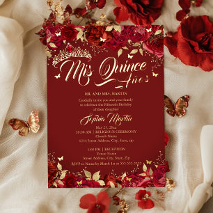 Invitation En Aluminium Ruby Rose Rouge Mes Quinze Ans Quinceanera