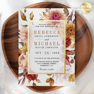 Invitation En Aluminium Russe Bourgogne Terracotta Floral Mariage Gold