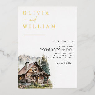 Invitation En Aluminium Russe Cabine Montagnes Mariage de automne d'hiver