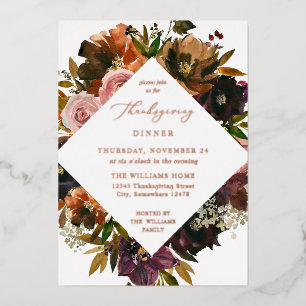 Invitation En Aluminium Russe Gold Fall Floral Thanksgiving S2