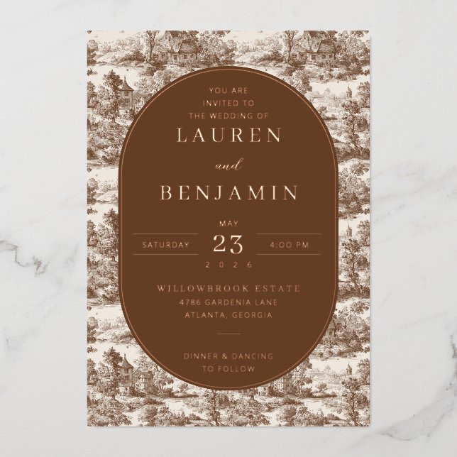 Invitation En Aluminium Rustic Brown Pastoral Landscape (Recto)