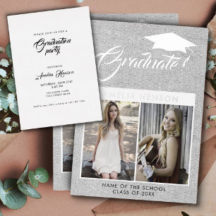 Invitation En Aluminium Rustic Grey Graduate 2 Photo Graduate Argent