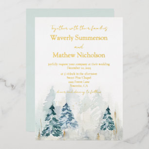 Invitation En Aluminium Rustic Mountain Trees À feuillage persistant Maria