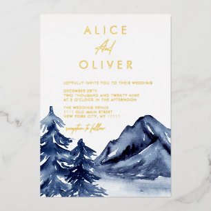 Invitation En Aluminium Rustic Navy Blue Trees Mountain Winter Wedding