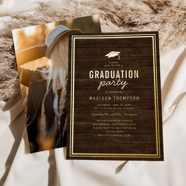 Invitation En Aluminium Rustic Photo Graduation Party Gold (Créateur téléchargé)