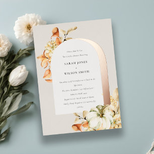 Invitation En Aluminium Rustique Automne Citrouille Arc Floral Couples Dou