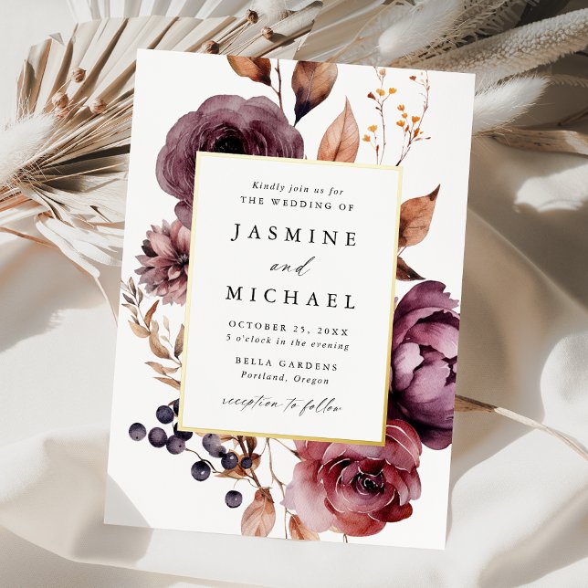 Invitation En Aluminium Rustique Automne Marsala Floral Mariage (Créateur téléchargé)