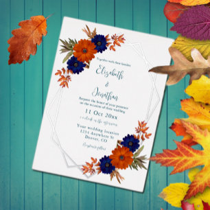 Invitation En Aluminium Rustique Automne Orange Navy Bleu Floral Mariage