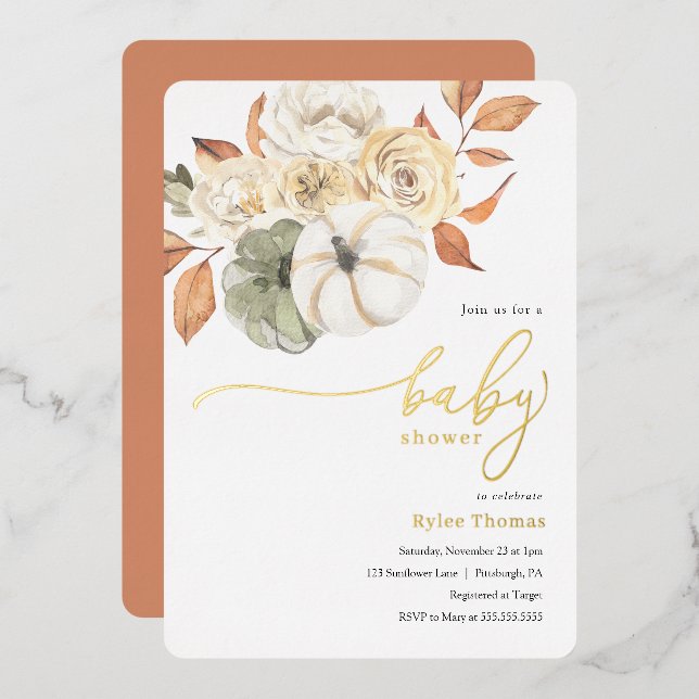 Invitation En Aluminium Rustique Autumn Foliage Citrouille Autumn Bay Douc (Recto/Verso)