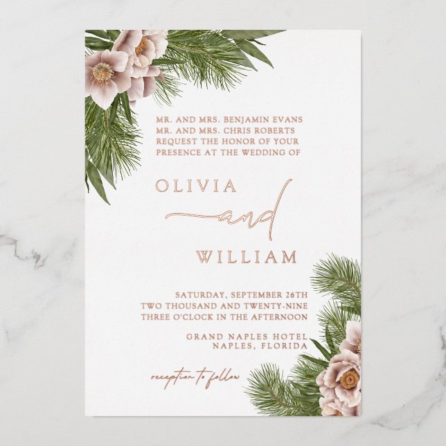 Invitation En Aluminium Rustique Boho Floral Noël Mariage (Recto)